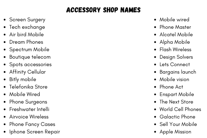 Accessory Shop Names