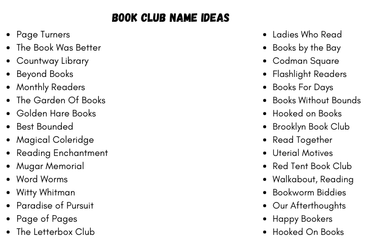 Book Club Name Ideas