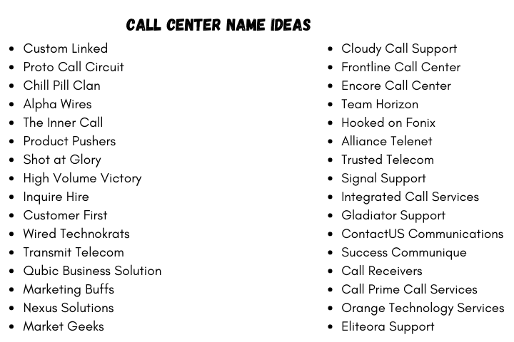 Call Center Name Ideas