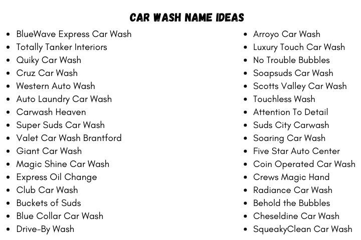 Car Wash Name Ideas
