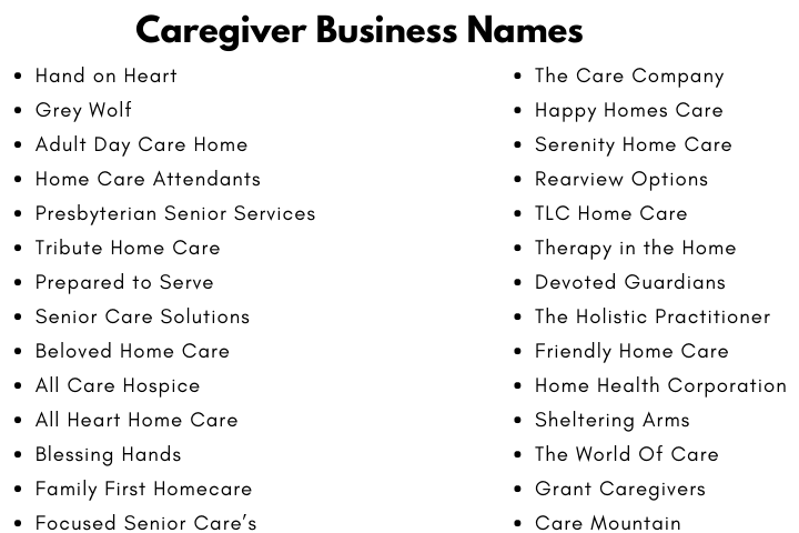 Caregiver Business Names Ideas