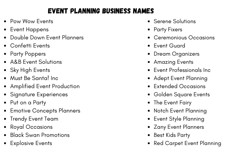Event Planning Business Names