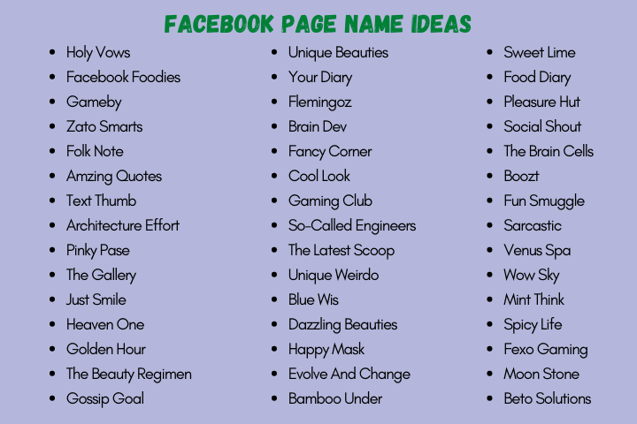 Facebook page names