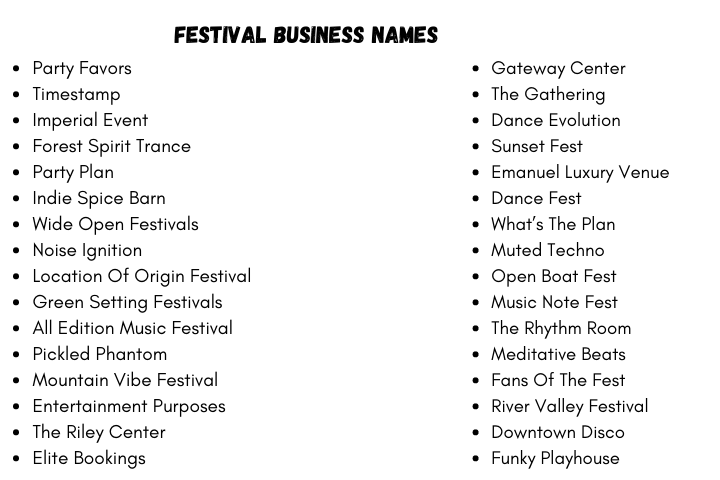 Festival Business Names