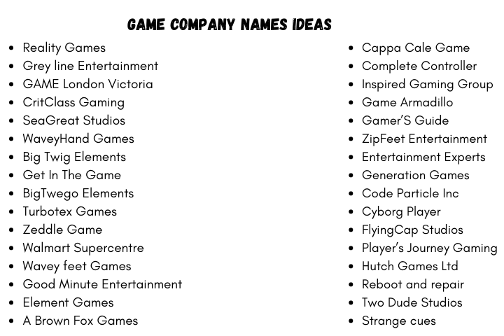 Game Company Names Ideas