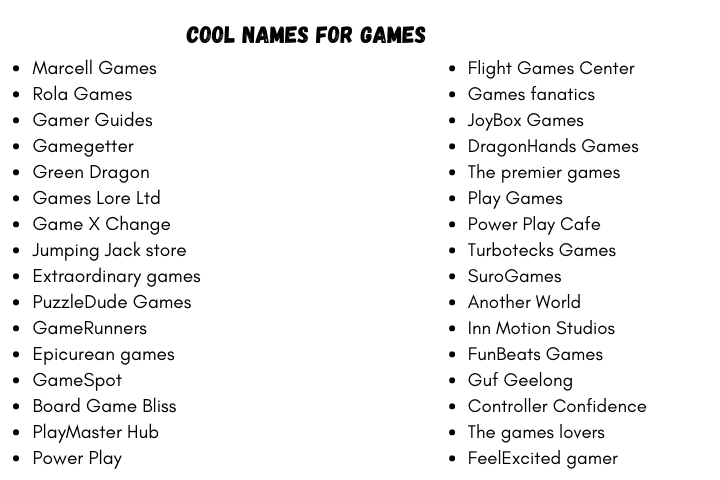 Cool Names for Games
