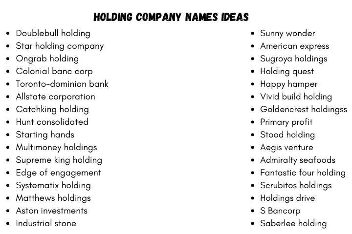 Holding Company Name Ideas