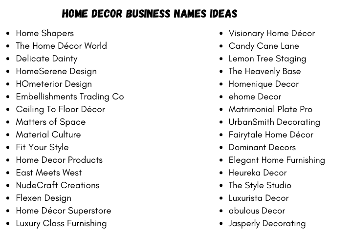 Home Decor Business Names Ideas