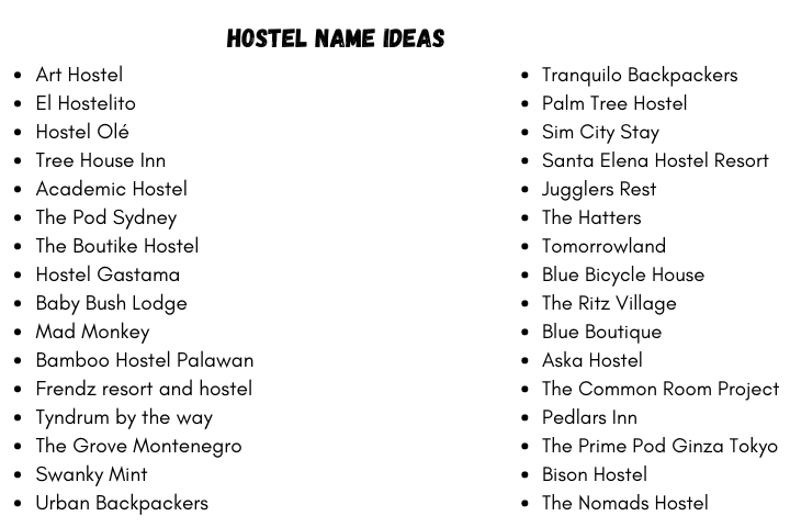 Hostel Name Ideas