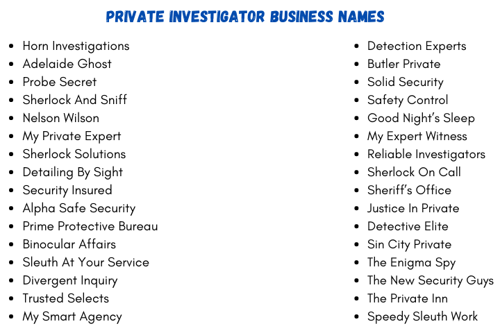 Private Investigator Business Names