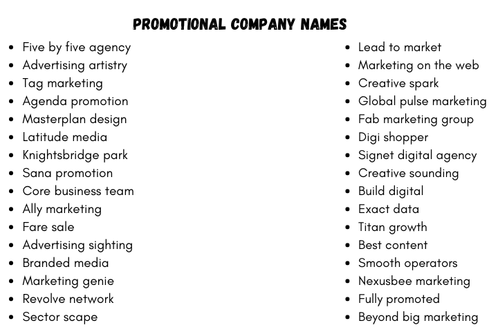 Promotional Company Names