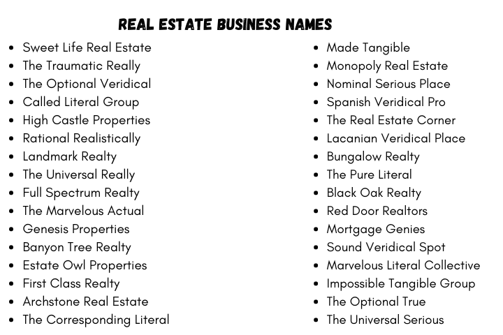 Real Estate Business Names