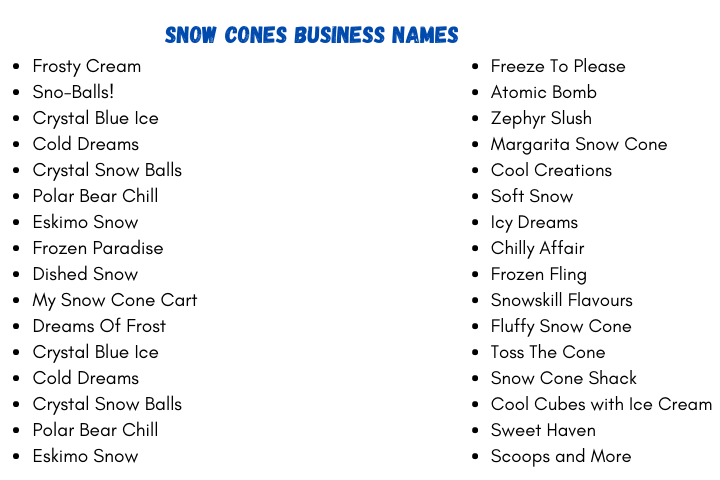 Snow Cones Business Names