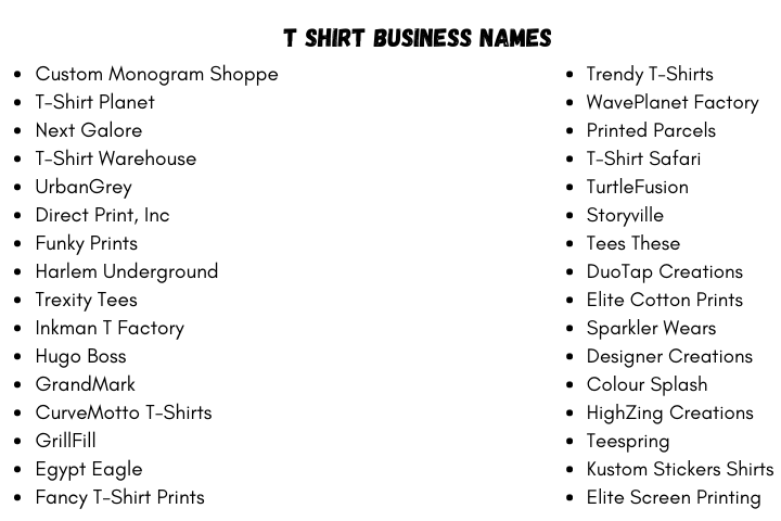 T Shirt Business Names
