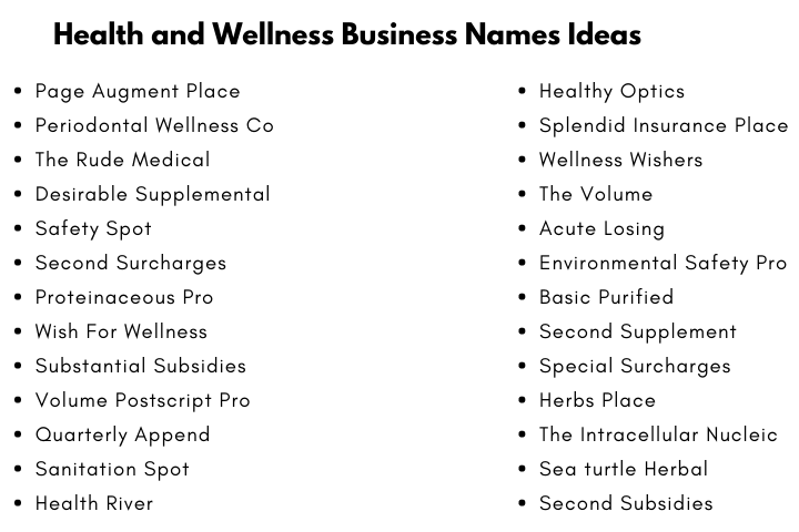 Health and Wellness Business Names Ideas