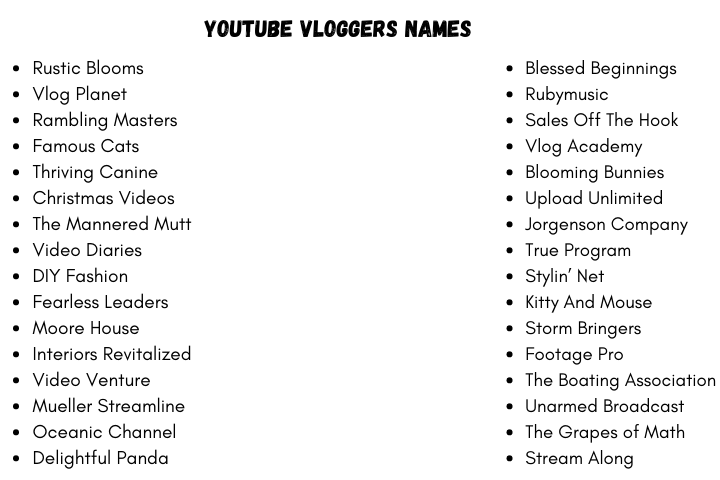 YouTube Vloggers Names