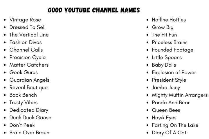 Good YouTube Channel Names  