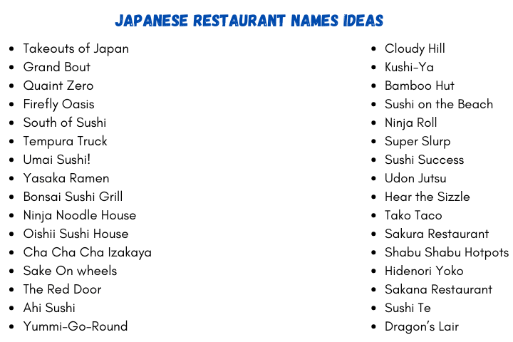 Japanese Restaurant Names Ideas