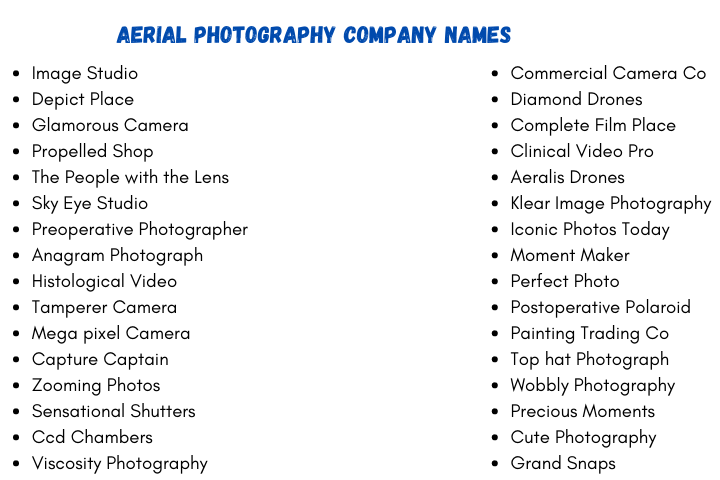 Aerial Photography Company Names