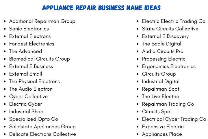 Appliance Repair Business Name Ideas