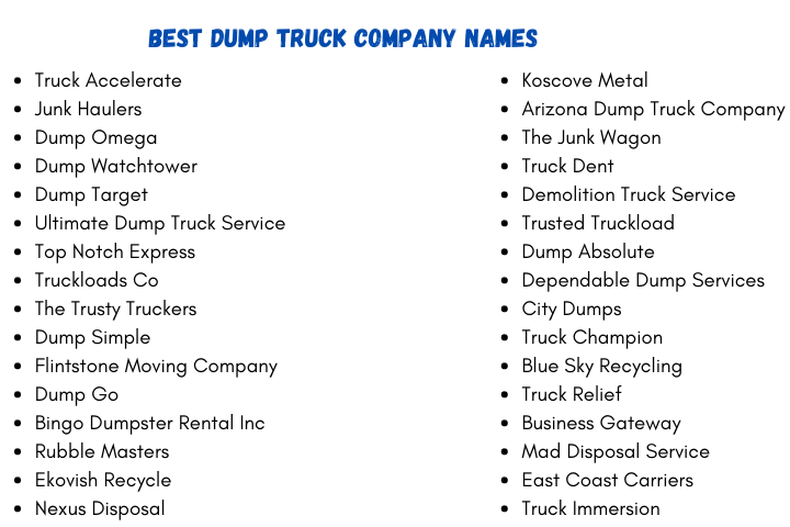 Best Dump Truck Company Names