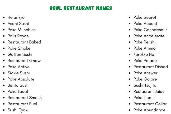 Bowl Restaurant Names