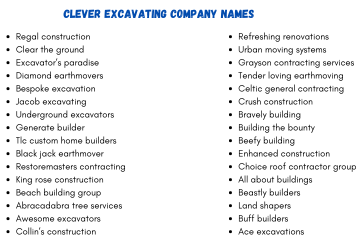 Clever Excavating Company Names