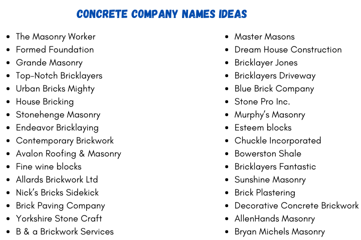 Concrete Company Names Ideas