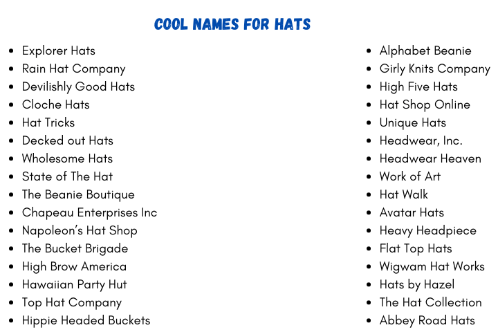 Cool Names for Hats