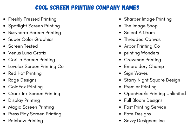 Cool Screen Printing Company Names