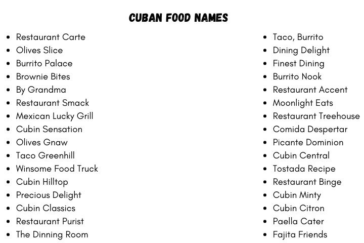 Cuban Food Names