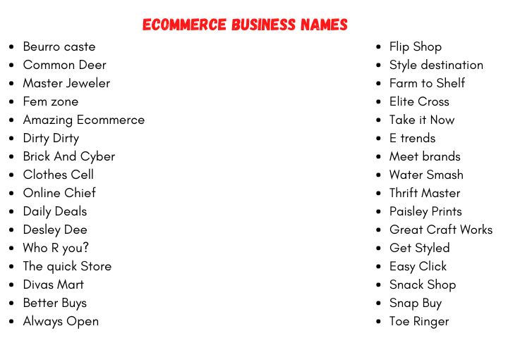 Ecommerce Business Names