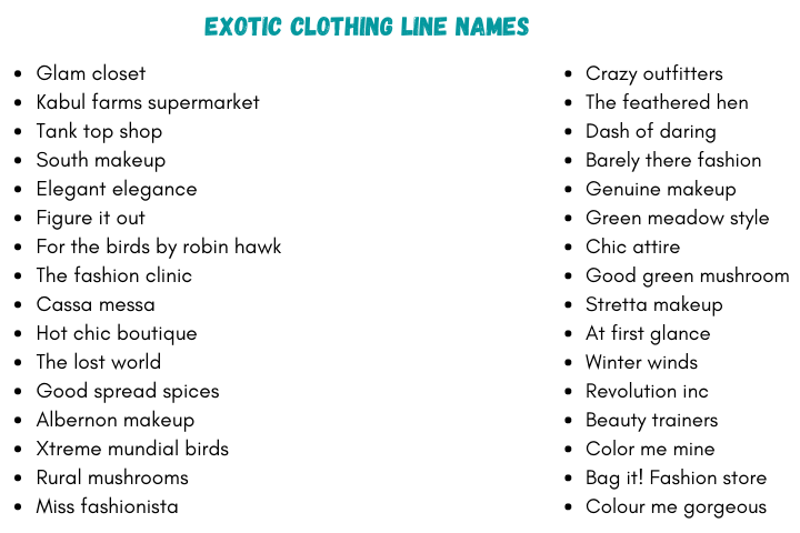 Exotic Clothing Line Names