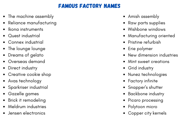 Famous Factory Names