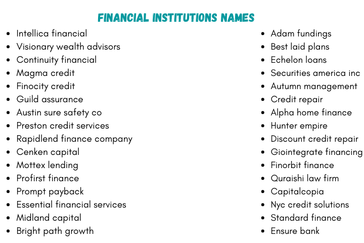 Financial Institutions Names