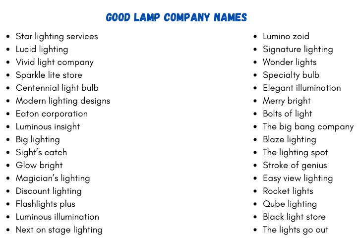 Good Lamp Company Names