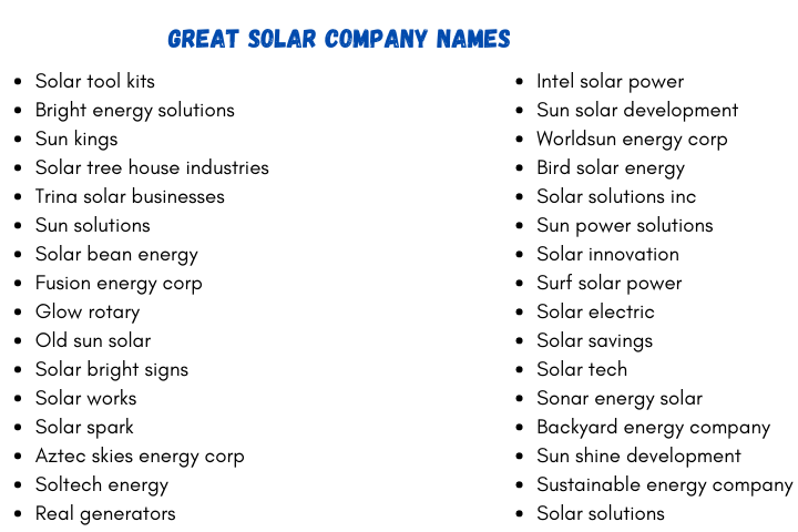 Great Solar Company Names