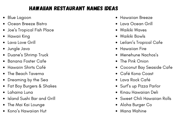 Hawaiian Restaurant Names Ideas