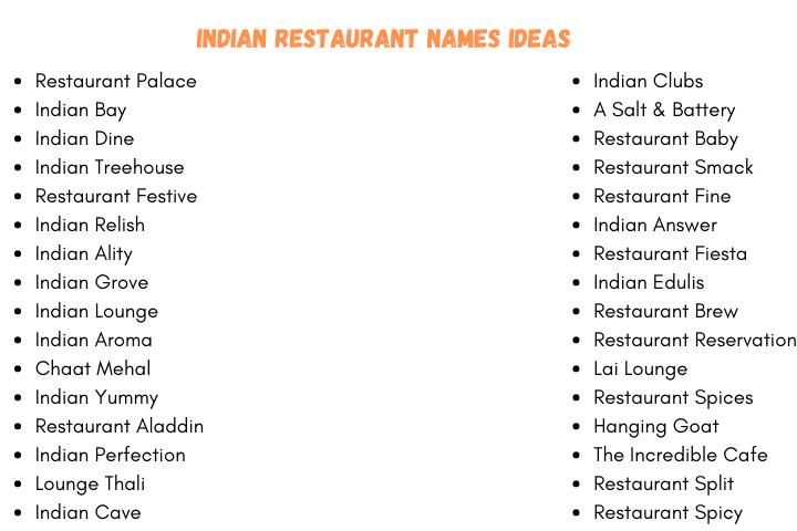 Indian Restaurant Names Ideas