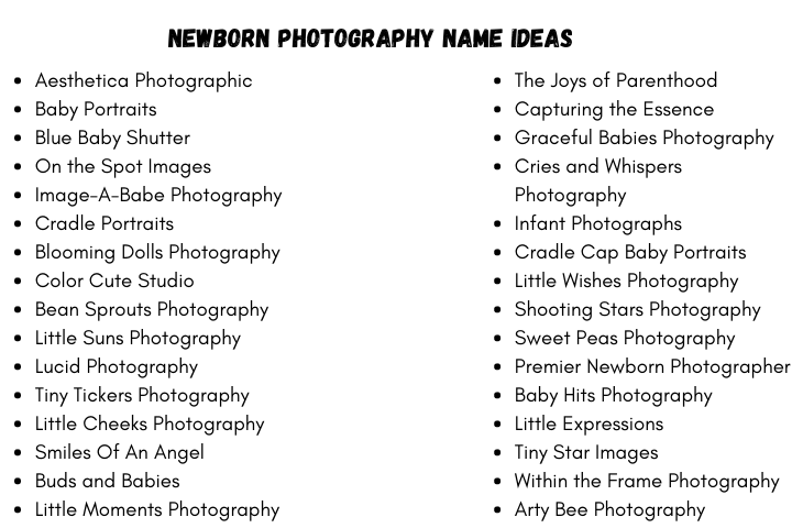 Newborn Photography Name Ideas