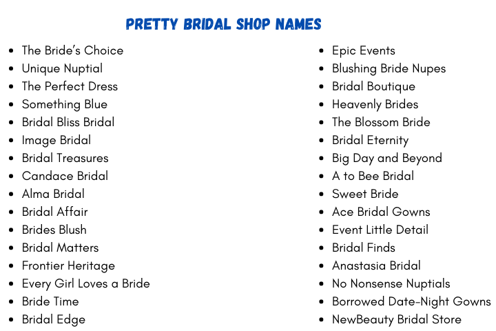Pretty Bridal Shop Names