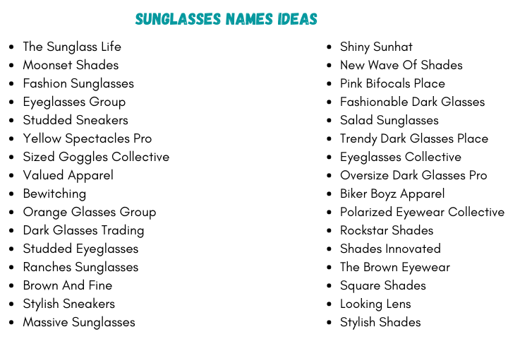 Sunglasses Names Ideas