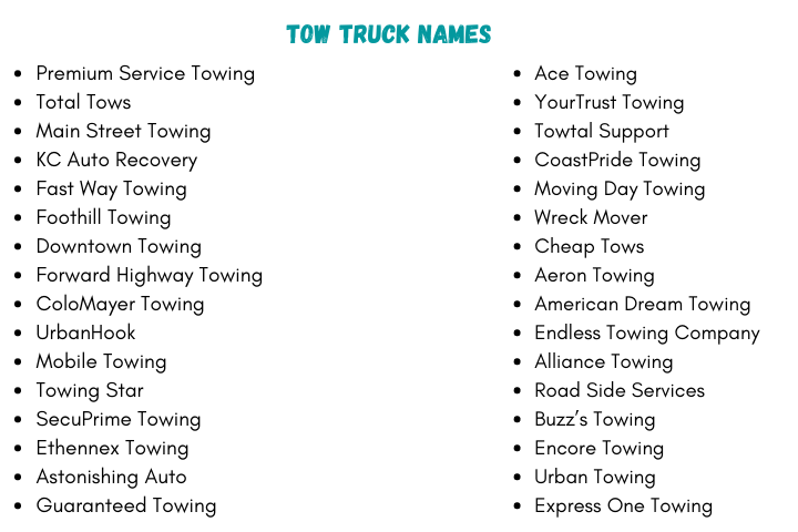 Tow Truck Names