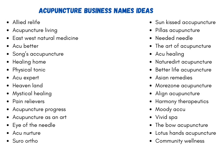 Acupuncture Business Names Ideas