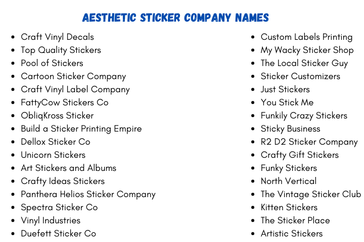 Aesthetic Sticker Company Names