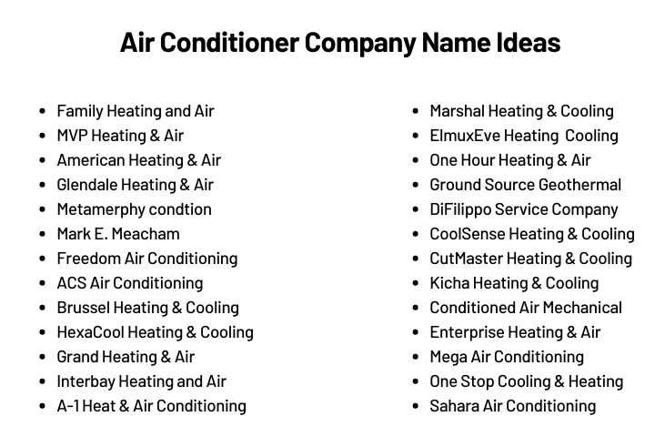 Air Conditioner Company Name Ideas