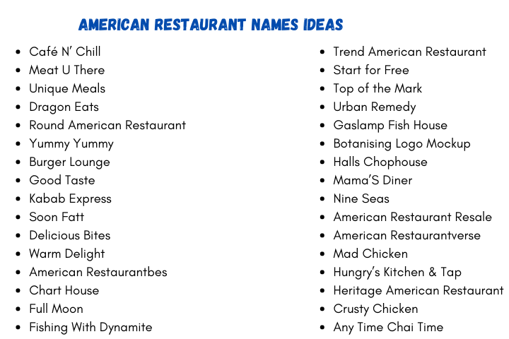 American Restaurant Names Ideas