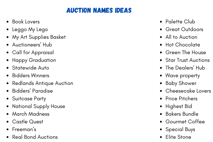 Auction Names Ideas