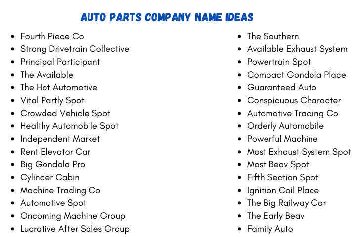 Auto Parts Company Name Ideas