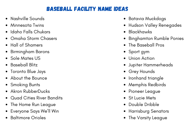Baseball Facility Name Ideas